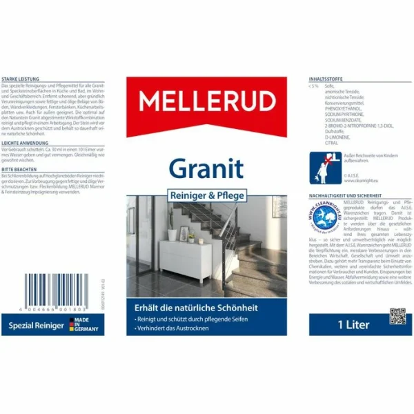 Mellerud Steinreiniger Granit Reiniger & Pflege, Spezialreiniger, Für Speckstein,1 Liter 6