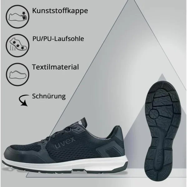 Uvex Sicherheitsschuhe 1 Sport 65988 S1, Halbschuhe, Unisex, Synthetik, Schwarz, Gr. 43 3