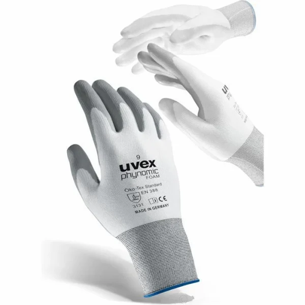Uvex Arbeitshandschuhe Phynomic Foam, 6005009, Aqua-Polymer-Schaum, Weiß-grau, Größe 9, 1 Paar 4