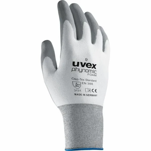 Uvex Arbeitshandschuhe Phynomic Foam, 6005009, Aqua-Polymer-Schaum, Weiß-grau, Größe 9, 1 Paar 1