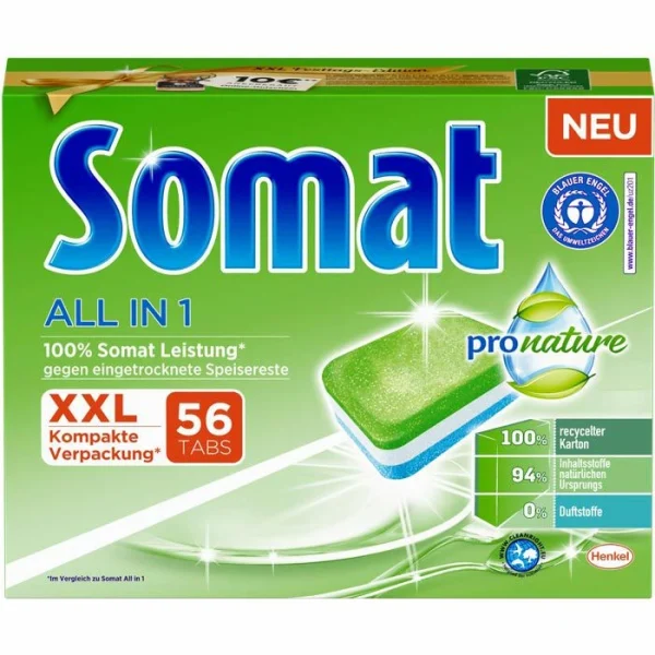 Somat Spülmaschinentabs Pro Nature, All In 1, XXL, Geschirr-Reiniger, Bio, 56 Tabs 1