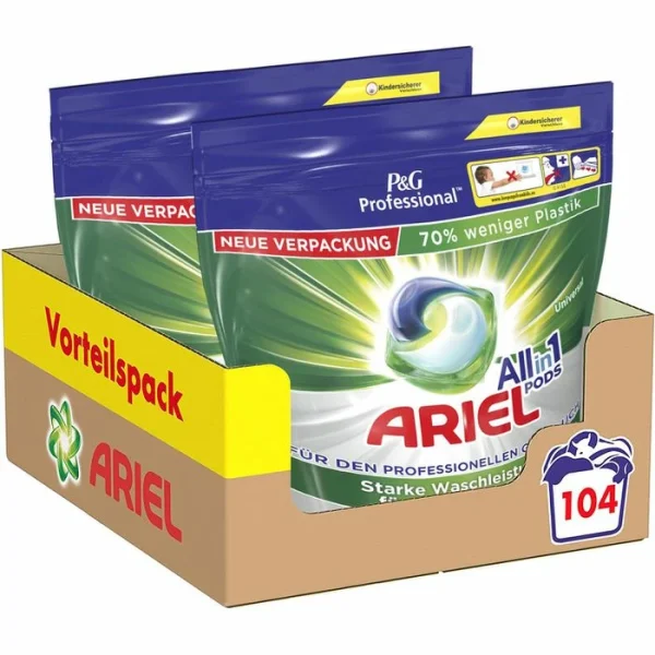 Ariel Waschmittel Professional All-in-1 Pods, Vollwaschmittel, 104 Waschladungen (2x 52WL) 1