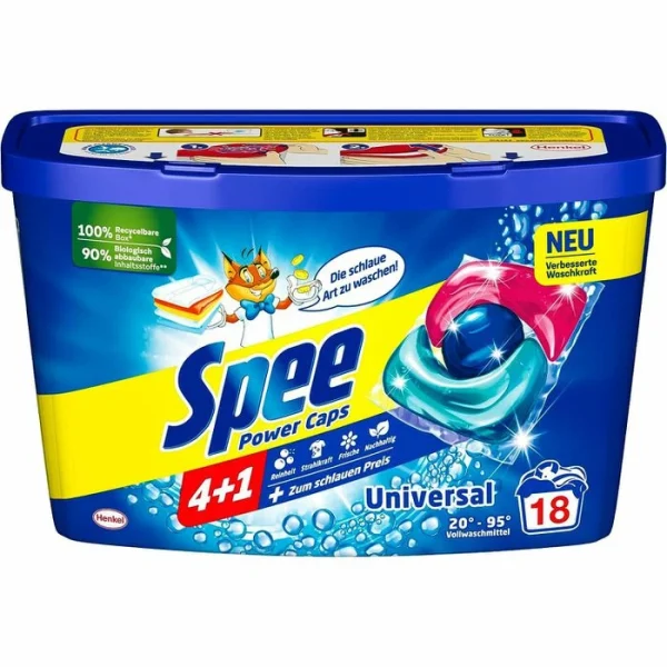 Spee Waschmittel Power Caps Universal 3+1, Vollwaschmittel, 234g, 18 Waschladungen 1